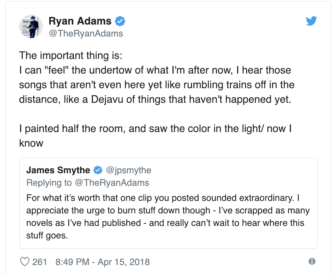Ryan Adams second tweet about the album Big Colors