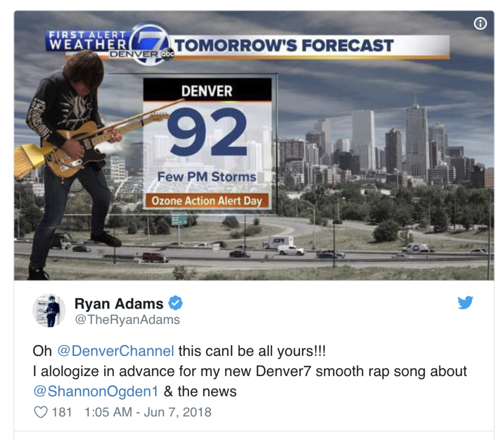 Ryan Adams acts as weatherman for Denver news station